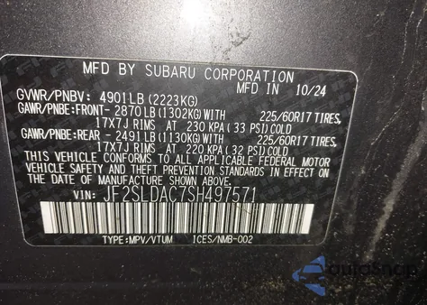 2025 Subaru Forester z USA, uszkodzony, nr VIN JF2SLDAC7SH497571